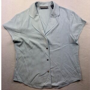 Kate Hill Lord & Taylor 100% Silk Blouse Light Blue Short Sleeve Minimalist 4
